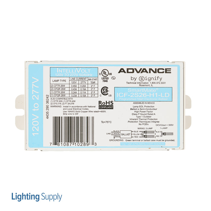 Advance ICF2S26H1LDK Electronic Ballast 2 26W Compact Fluorescent 4-Pin 120-277V Kit (913700500831)