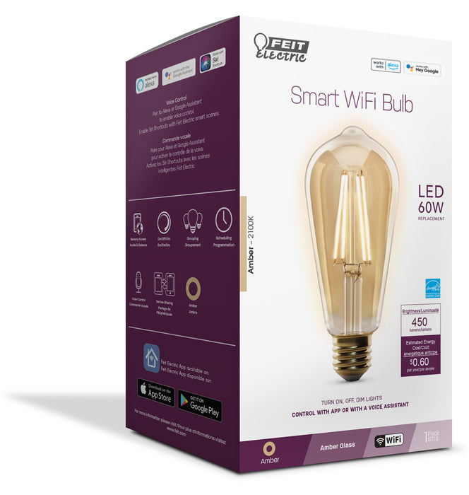 Feit Electric 5W [60W Equivalent] Amber 2100K Vintage ST19 Smart Wi-Fi LED Light Bulb (ST1960/FIL/AG)