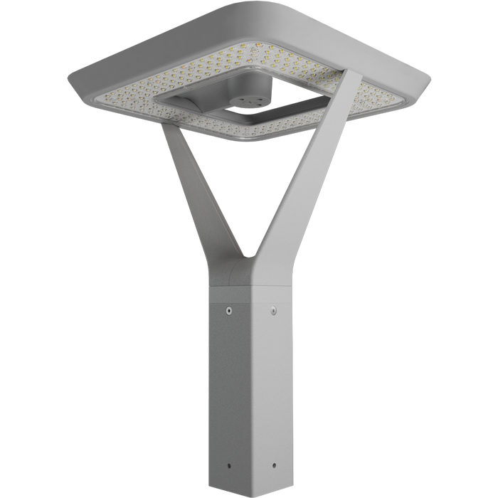 RAB AL5 Architectural Post-Top Area Light Square Wattage/CCT Selectable 120W/60W/30W 3000K/4000K/5000K 480V Type V Wide Motion Sensor Arm Roadway Gray (AL5SRG/480/SA)