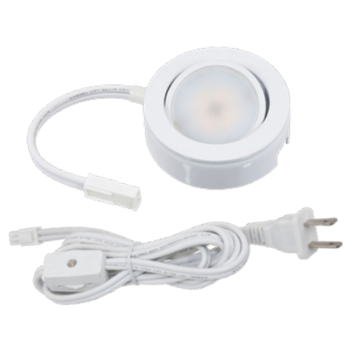 American Lighting 3000K MVP 1-Puck Kit 120VAC 4W White ETL With 6 Foot PC (MVP-1-30-WH)