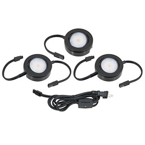 American Lighting 3000K MVP 3-Puck Kit 120V Matte Black ETL With 6 Foot Piece And 2 12 Inch Linking Cables (MVP-3-30-BK)