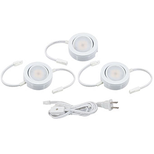 American Lighting 3000K MVP 3-Puck Kit 120V White ETL With 6 Foot Piece And 2 12 Inch Linking Cables (MVP-3-30-WH)