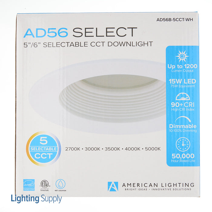 American Lighting 5/6 Inch Downlight Baffle White 120V 15W 900Lm 2700K/3000K/3500K/4000K/5000K cETLus (AD56B-5CCT-WH)