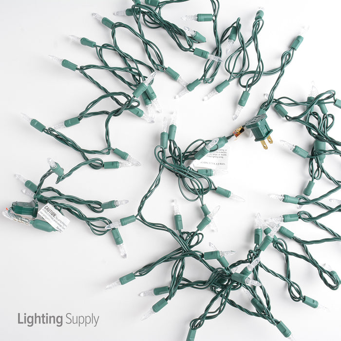 American Lighting LED Mini Standard Light String 23.5 Foot Length 4.8W 70 LEDs Per String 4 Inch Spacing Green Wire Faceted 120V Pure White (Mini-70/4-G-PW-S)