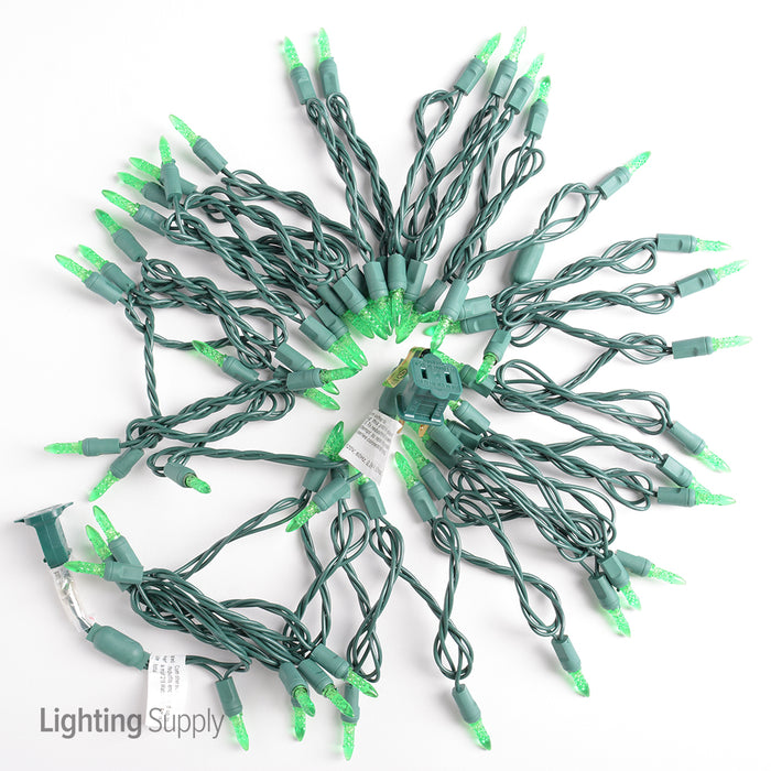 American Lighting LED Mini Standard Light String 23.5 Foot Length 4.8W 70 LEDs Per String 4 Inch Spacing Green Wire Faceted 120V Green (Mini-70/4-G-GR-S)