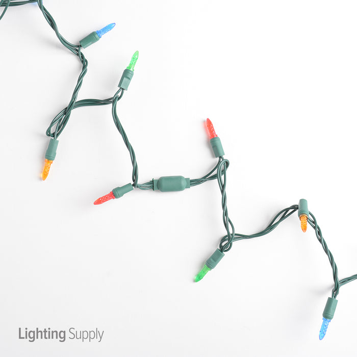 American Lighting LED Mini Standard Light String 23.5 Foot Length 4.8W 70 LEDs Per String 4 Inch Spacing Green Wire Faceted 120V Multi Color (Mini-70/4-G-MU-S)