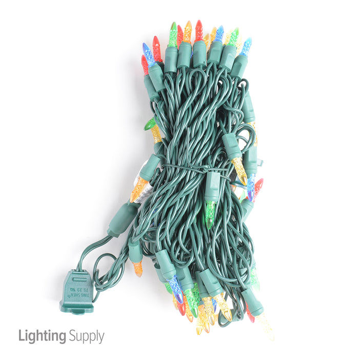 American Lighting LED Mini Standard Light String 25 Foot Length 4.8W 50 LEDs Per String 6 Inch Spacing Green Wire Faceted 120V Multi Color (Mini-50/6-G-MU-S)