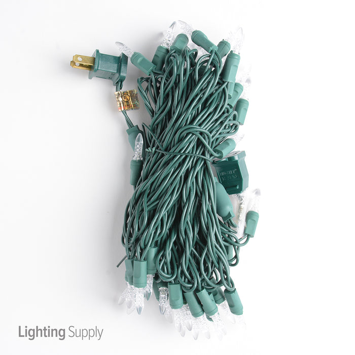 American Lighting LED Mini Standard Light String 25 Foot Length 4.8W 50 LEDs Per String 6 Inch Spacing Green Wire Faceted 120V Pure White (Mini-50/6-G-PW-S)