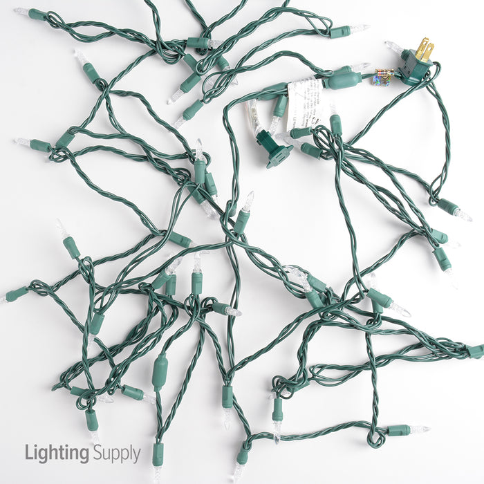 American Lighting LED Mini Standard Light String 25 Foot Length 4.8W 50 LEDs Per String 6 Inch Spacing Green Wire Faceted 120V Pure White (Mini-50/6-G-PW-S)