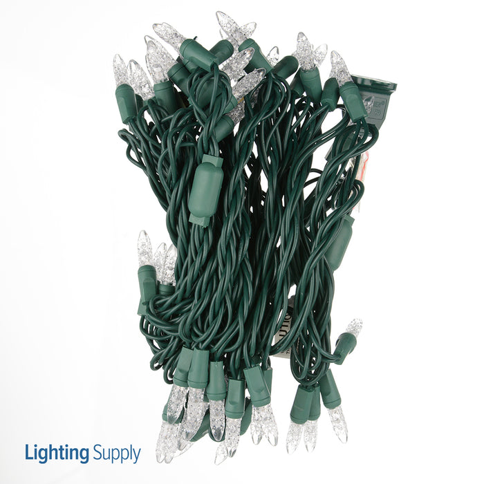 American Lighting LED Mini Standard Light String 25 Foot Length 4.8W 50 LEDs Per String 6 Inch Spacing Green Wire Faceted 120V Ultra Warm White (Mini-50/6-G-UWW-S)