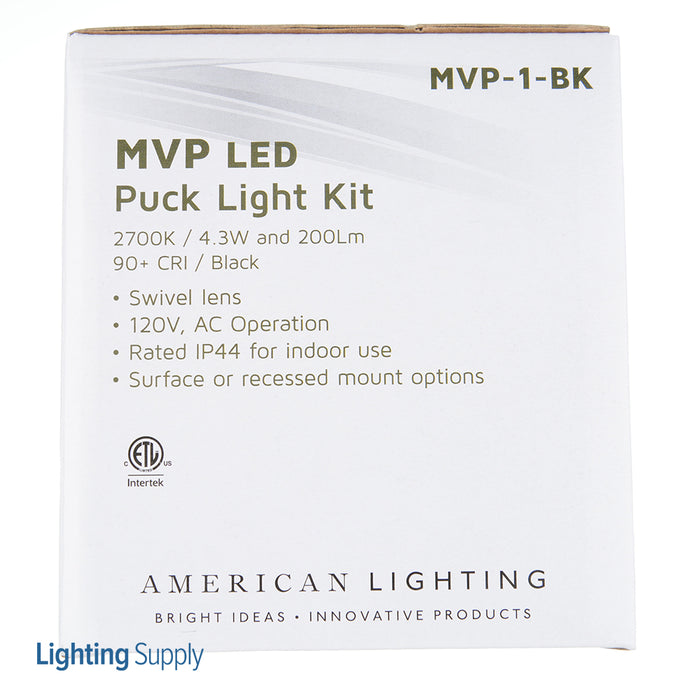 American Lighting MVP 1-Puck Kit 120VAC 4W Matte Black cETLus With 6 Foot Power Cord (MVP-1-BK)