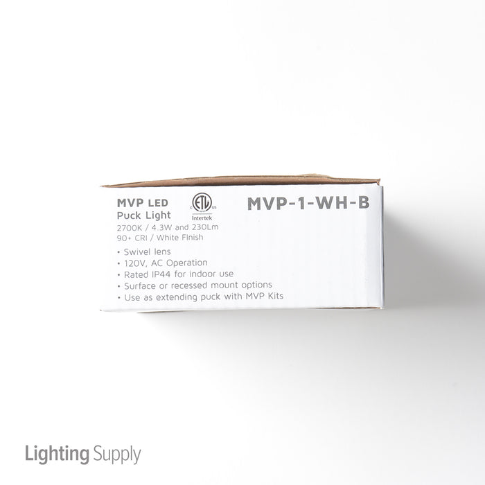 American Lighting 4.3W Incandescent MVP Puck 120V 2700K 90 CRI 230Lm White Fixture With Lead And Tail Wire (MVP-1-WH-B)