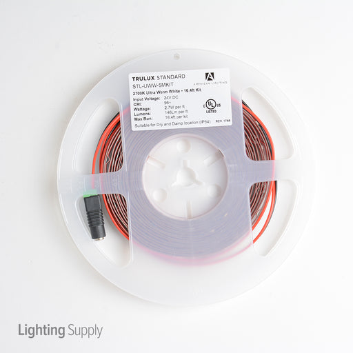 American Lighting American Trulux 16.4 Foot Standard Grade LED Tape Light Kit-Single Color-2700K 24V 2.7W Per Foot 10Mm Wide Ultra Warm White (STL-UWW-5MKIT)
