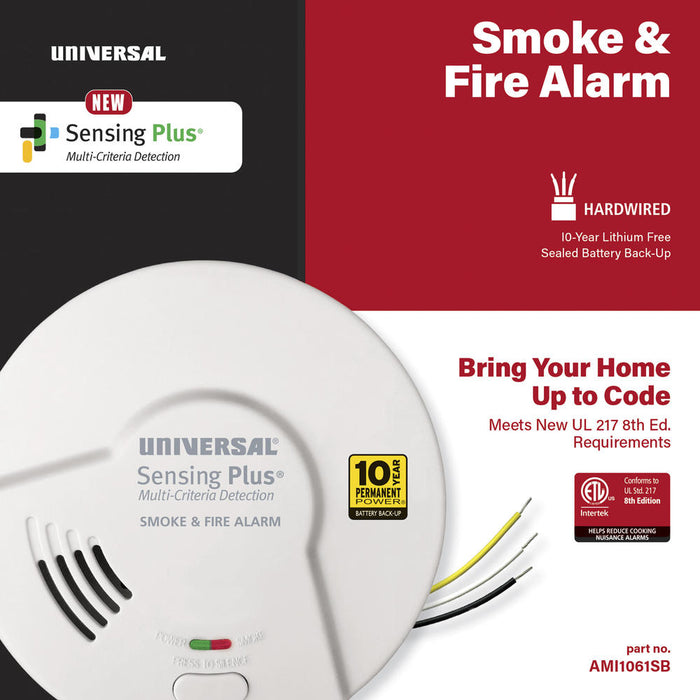USI Sensing Plus Hardwired Smoke And Fire Alarm With 10-Year Battery Back Up (AMI1061SB)