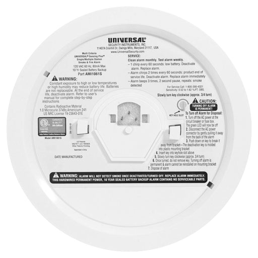 USI Sensing Plus Hardwired Smoke And Fire Alarm With 10-Year Battery Back Up (AMI1061SB)