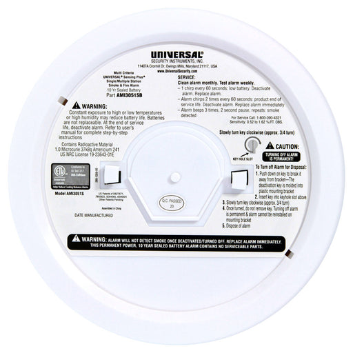 USI Sensing Plus Smoke And Fire Alarm With 10-Year Tamper-Proof Sealed Battery (AMI3051SB)