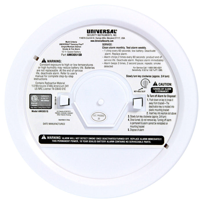 USI Sensing Plus Smoke And Fire Alarm With 10-Year Tamper-Proof Sealed Battery (AMI3051SB)