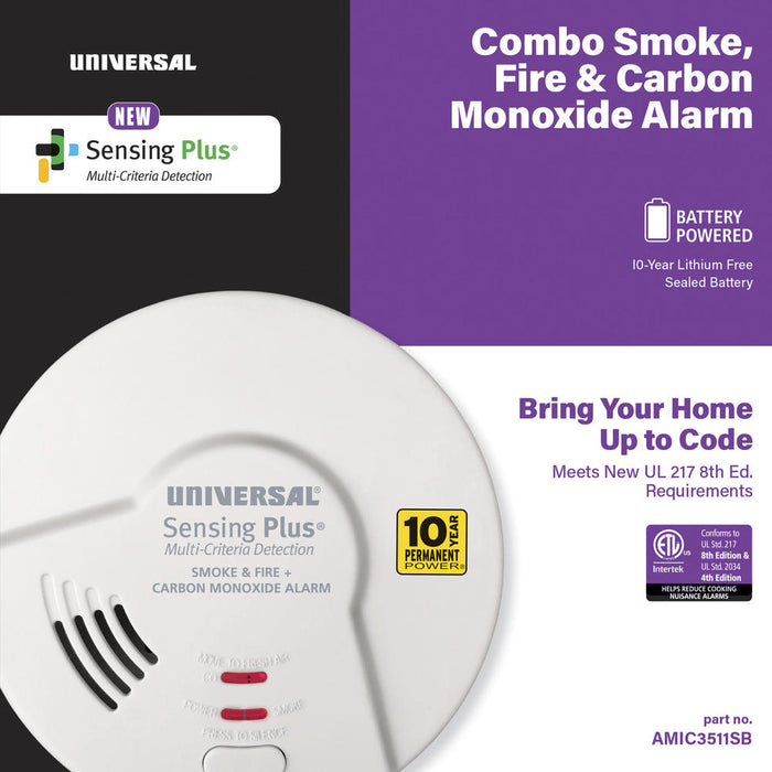 USI Sensing Plus Combination Smoke/Fire And Carbon Monoxide Alarm With 10-Year Battery (AMIC3511SB)