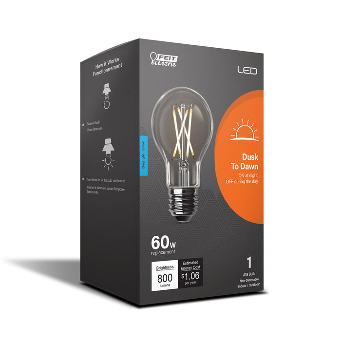 Feit Electric 8.8W Daylight 5000K E26 Base A19 Dusk To Dawn Filament LED Bulb (A800CL950CA/DD/LEDI)