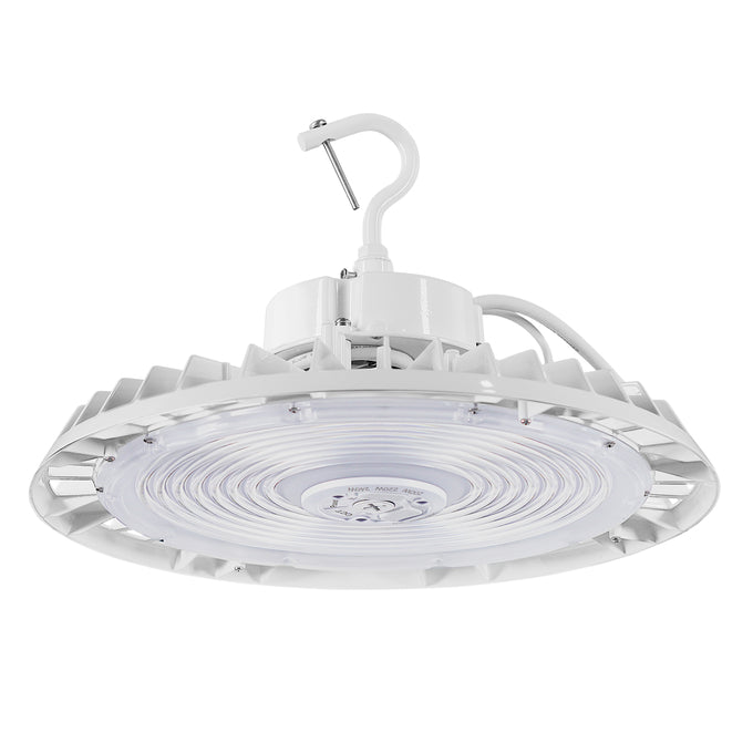 Sylvania UFOHIBA3AS150UNVD8SC7WH14C UFO High Bay 3A Selectable 100W/120W/150W 3500K/4000K/5000K 120-277V 0-10V Dimming 80 CRI White Junction Box 14 Foot Cord (66558)