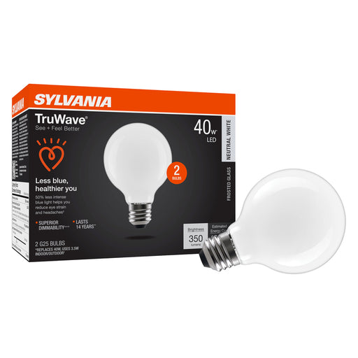 Sylvania LED3.5G25DIM935F13YTLRP2 LED G25 Lamp Medium E26 Base 3.5W 90 CRI 350Lm 3500K 120V Frosted Finish 2-Pack Priced Per Each (42086)