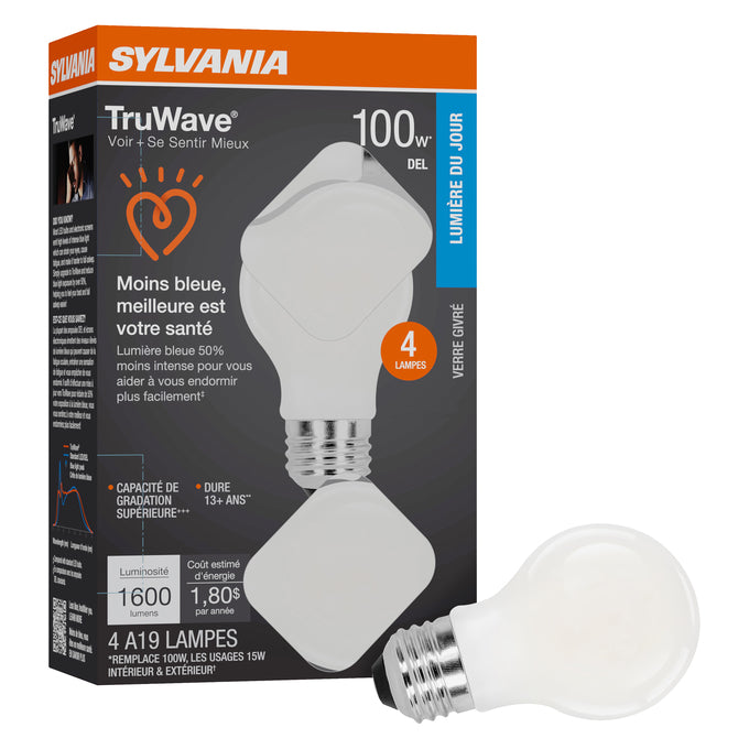 Sylvania LED15A19DIMO95013YTLRP4 LED A19 Lamp Medium E26 Base 15W 1600Lm 90 CRI 5000K 120V Frosted Finish TruWave 4-Pack Priced Per Each (42276)