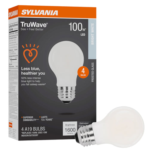 Sylvania LED15A19DIMO93513YTLRP4 LED A19 Lamp Medium E26 Base 15W 1600Lm 90 CRI 3500K 120V Frosted Finish TruWave 4-Pack Priced Per Each (42277)