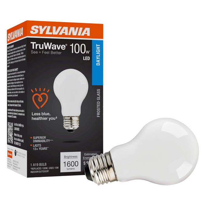 Sylvania LED15A19DIMO95013YTLRP LED A19 Lamp Medium E26 Base 15W 1600Lm 90 CRI 5000K 120V Frosted Finish TruWave (42290)
