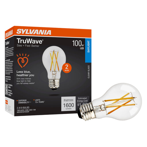 Sylvania LED15A19DIMCLO95013YTLRP2 LED A19 Lamp Medium E26 Base 15W 1600Lm 90 CRI 5000K 120V Clear Finish TruWave 2-Pack Priced Per Each (42291)