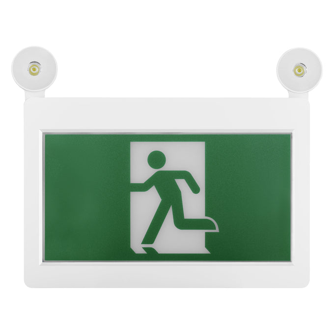 Sylvania EXV/RM/THR/WH/RSD Exit/Emergency Light Combination Value Class Running Man Green 120/347V Round Heads White Remote Capable Self Diagnostic 2.8W (66071)