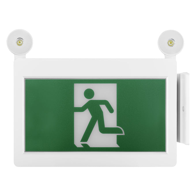 Sylvania EXV/RM/THR/WH/RSD Exit/Emergency Light Combination Value Class Running Man Green 120/347V Round Heads White Remote Capable Self Diagnostic 2.8W (66071)