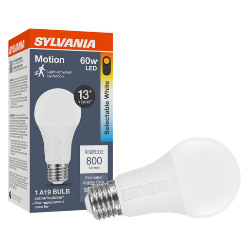 Sylvania LED8A19MOT8SC3RP LED A19 Lamp Medium E26 Base 8W CCT Selectable 2700K/3000K/3500K/4000K/5000K 80 CRI 800Lm 120V Frosted (42561)
