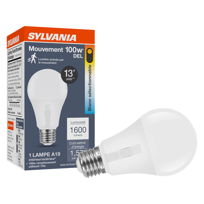 Sylvania LED13A19MOT8SC3RP LED A19 Lamp E26 Base 13W CCT Selectable 2700K/3000K/3500K/4000K/5000K 80 CRI 1600Lm 120V Frosted (42562)