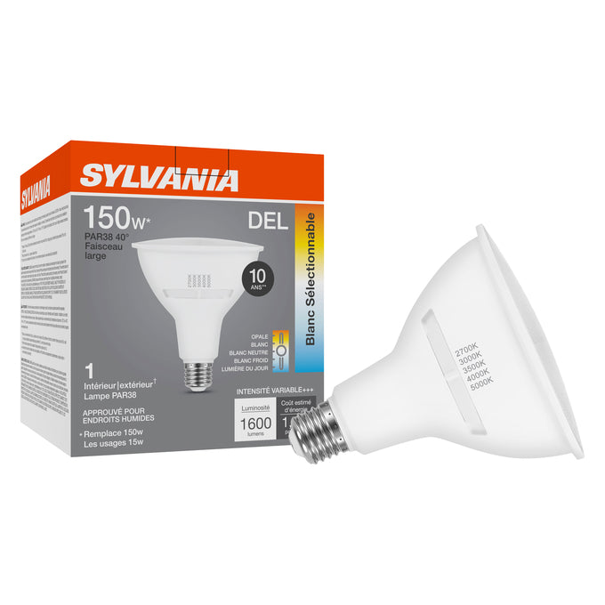 Sylvania LED15PAR38DIM8SC310YHOFL40WRP LED PAR38 Lamp E26 Base 15W CCT Selectable 2700K/3000K/3500K/4000K/5000K Dimmable 80 CRI 1600Lm 120V (42573)