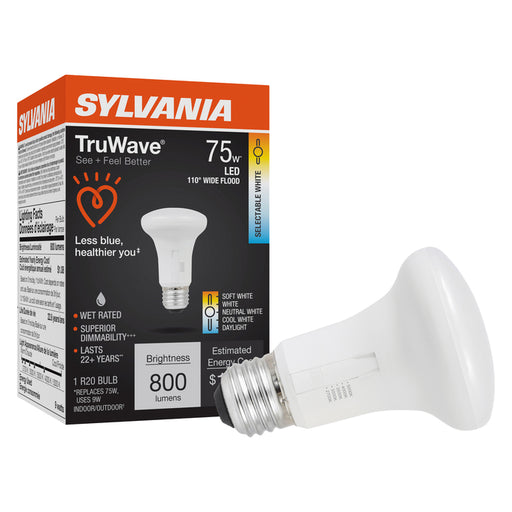 Sylvania LED9R20DIM9SC3TLRP LED R20 Lamp Medium E26 Base 9W Dimmable 90 CRI 800Lm CCT Selectable 2700K/3000K/3500K/4000/5000K 120V (42589)