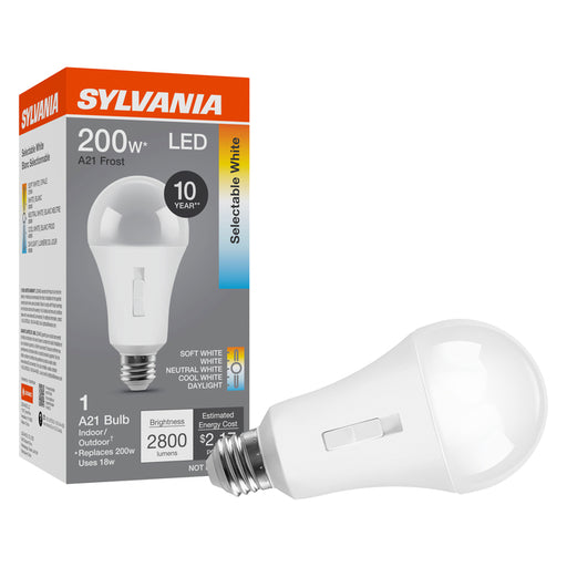 Sylvania LED18A218SC310YVRP LED A21 Lamp Medium E26 Base 18W 80 CRI 2800Lm CCT Selectable 2700K/3000K/3500K/4000/5000K 120V Frosted Finish (42593)