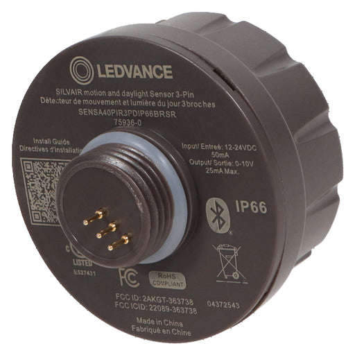 Sylvania SENSA40PIR3PDIP66BRSR Silvair 3-Pin PIR Sensor With Daylight Harvesting And Ambient Threshold 12-24V 40 Foot IP66 Dark Brown (75936)