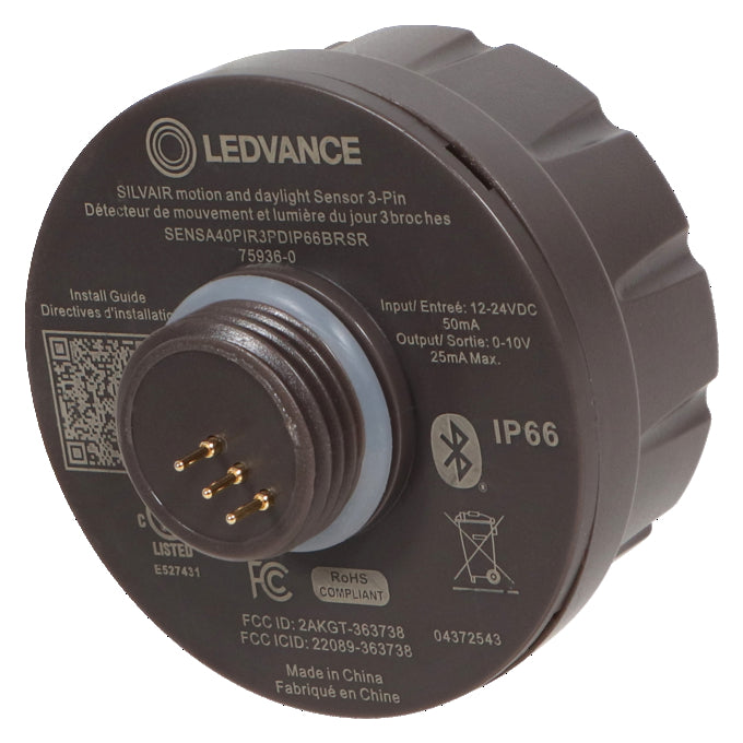 Sylvania SENSA40PIR3PDIP66BRSR Silvair 3-Pin PIR Sensor With Daylight Harvesting And Ambient Threshold 12-24V 40 Foot IP66 Dark Brown (75936)