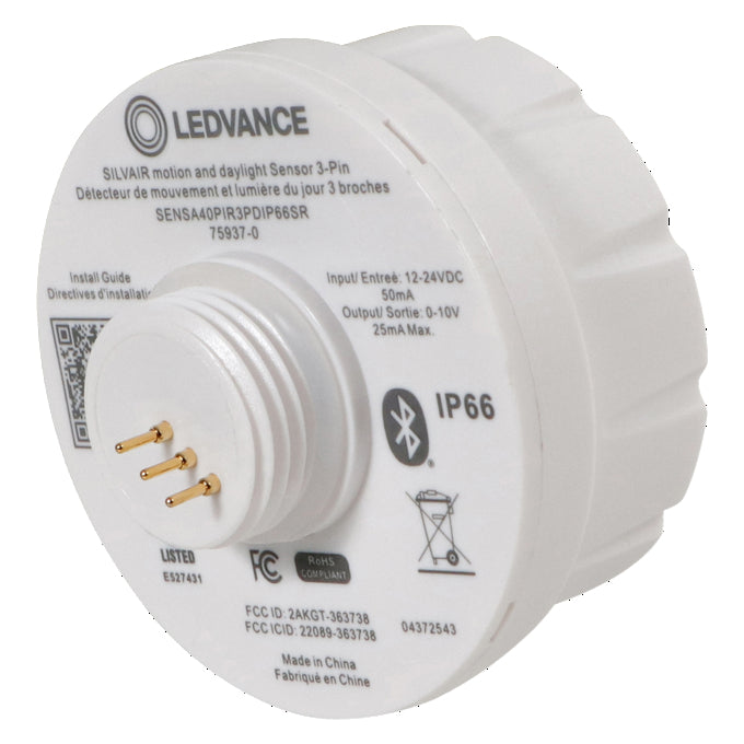 Sylvania SENSA40PIR3PDIP66SR Silvair 3-Pin PIR Sensor With Daylight Harvesting And Ambient Threshold 12-24V 40 Foot IP66 White (75937)