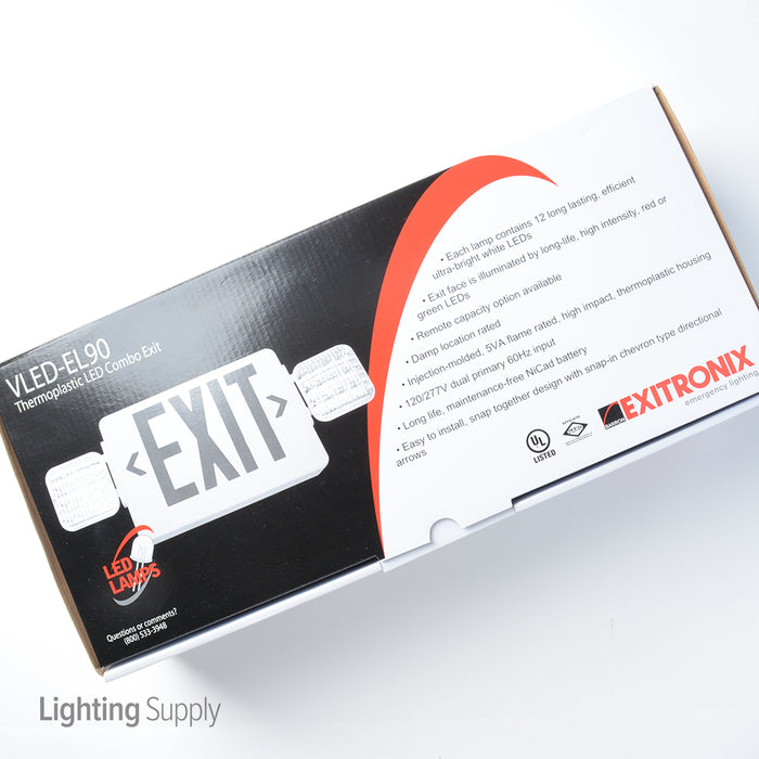 Exitronix LED Combination Universal Red Exit Nickel Cadmium Battery White Housing (VLED-U-WH-EL90)