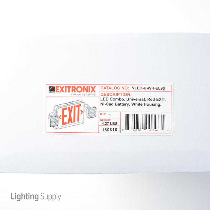 Exitronix LED Combination Universal Red Exit Nickel Cadmium Battery White Housing (VLED-U-WH-EL90)
