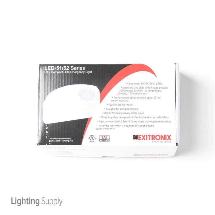 Exitronix LED Emergency Lighting Unit 3.6V 2X2W LED Emergency Lamps Performance Optics 2 NiMH Battery 2W Remote Capacity White Enclosure Dual 120/277V (LED-52-WH-R2)