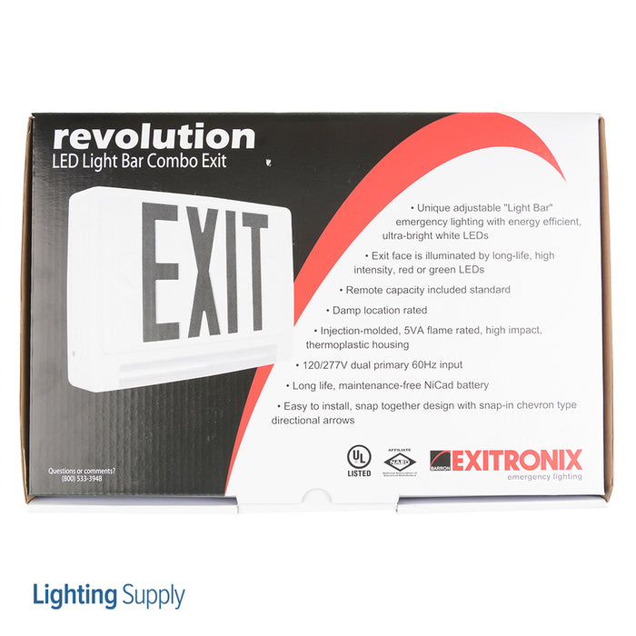 Exitronix Revolution Series Light Bar LED Combination Double Face Red Exit Nickel Cadmium Battery Remote Capable Standard White Housing (CLED-U-WH)