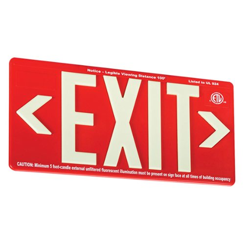 Exitronix Self-Luminous Photoluminescent Exit Sign 100 Foot Viewing Distance Double Face Heavy-Duty Molded Frame With Mounting Bracket Red (EG100-2-R)