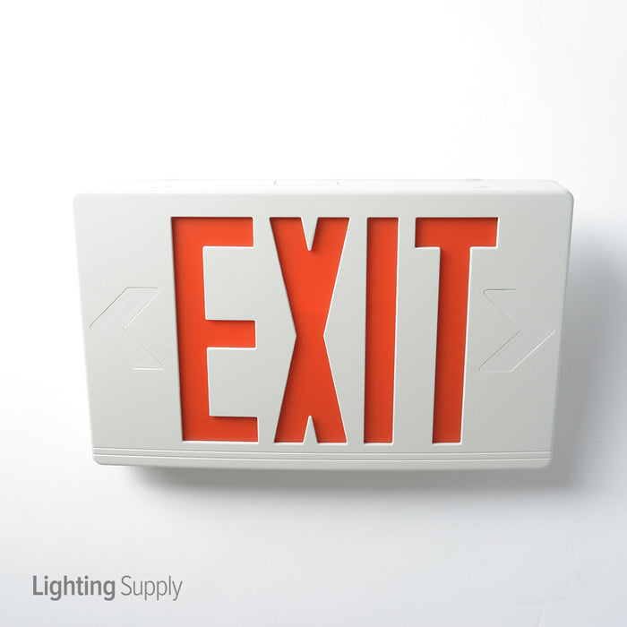 Exitronix Thermoplastic LED Exit Sign Universal Red Letters Nickel Cadmium Battery White Finish With Mounting Canopy Damp Rated (VEX-U-BP-WB-WH)