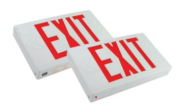 Exitronix Thermoplastic LED Exit Sign Universal Red Letters Nickel Cadmium Battery White Finish With Mounting Canopy Damp Rated (VEX-U-BP-WB-WH)