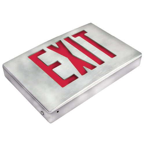 Exitronix Universal Diecast Aluminum Exit Sign Red Letters AC Only White Enclosure/White Face With Mounting Canopy Damp Rated (400U-LB-WW)