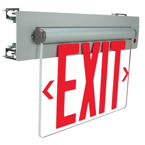 Exitronix Universal LED Edge-Lit Exit Sign With 1 Red On Clear Single Face Panel And 1 Red On Mirror Double Face Panels Red Letters Nickel Cadmium Battery White (S900U-WB-SR-G-AG)