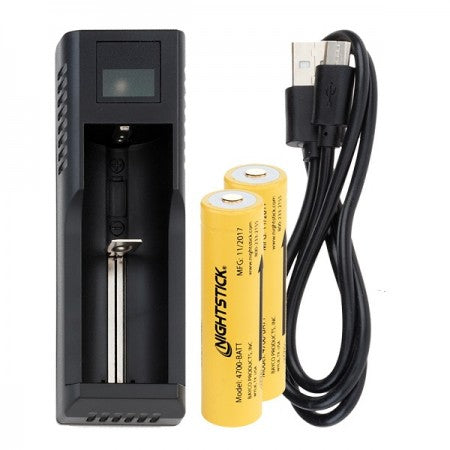 Nightstick Dual 18650 3400Ma Rechargeable Lithium-Ion Batteries With External Charger And Cable (18650-KIT1)