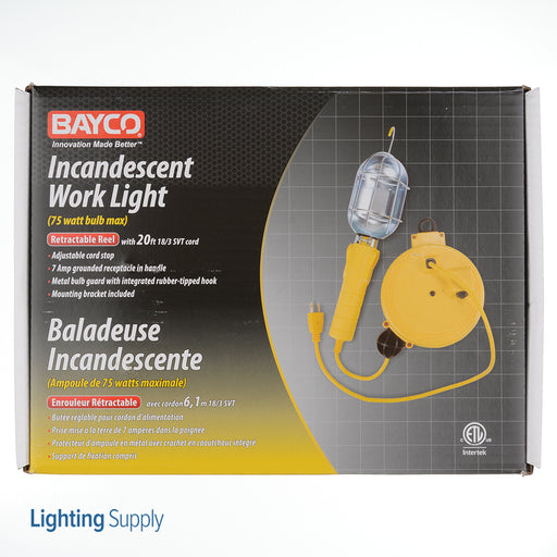 Bayco Incandescent Trouble Light-20 Foot 18/3 With Tap On Retractable Reel (SL-450)